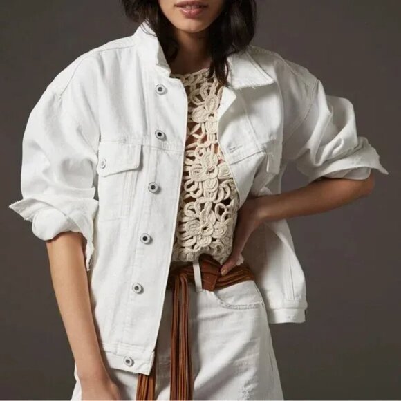 Favorite Daughter The Otto Denim Boyfriend Jacket White Whistler Wash L Classic - Picture 1 of 9